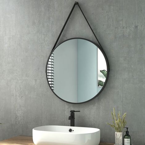 Heilmetz Espejo de baño Espejo de baño redondo de 60cm de diámetro Espejo de pared con correa ajustable Impermeable IP44 (1/5)