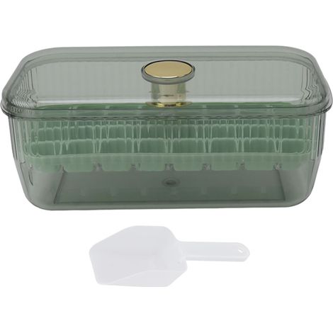 Bac à glaçons carré avec couvercle et pelle, grande capacité, moule à glaçons facile à démouler, idéal pour fruits, couleur verte, 1 étage. (1/5)