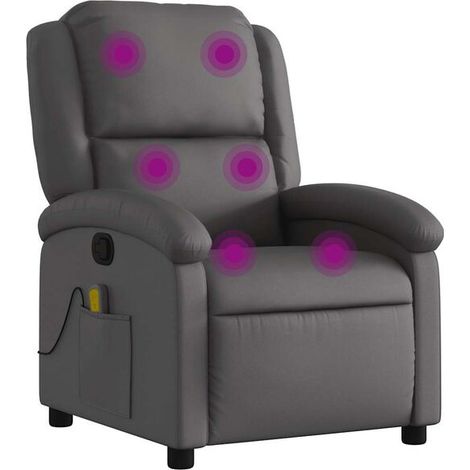 Chaise de massage à bascule en cuir synthétique gris – avec fonction chauffage, vibration et réglage de l’inclinaison – pour détente profonde à domicile (1/5)