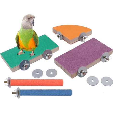 Perchoir pour Oiseau et Plateforme en Bois pour Perroquet 5 Pièces Support de Cage avec Sable Quartz pour Canaris Perruches (1/5)