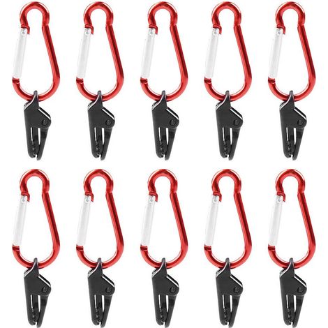 Lot de 10 pinces bâche avec mousqueton, clips de tente résistants au vent, serre-toile robuste pour camping, canopy, abri extérieur et activités plein air (1/5)