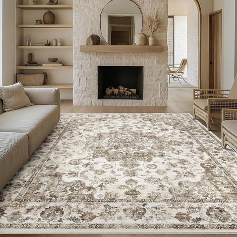 Marron Vintage Tapis Salon 300x400cm Rug Lavable en Machine (1/5)
