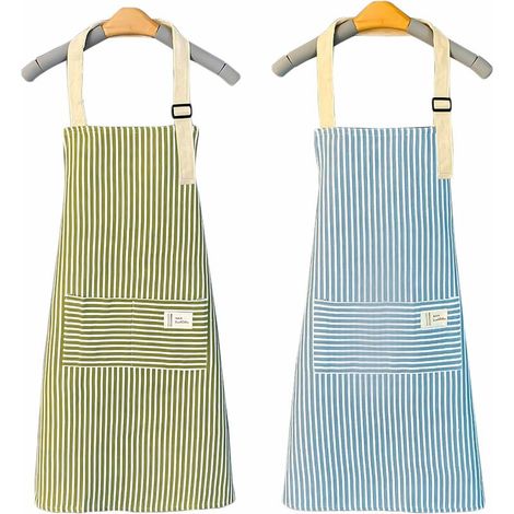 2 Pièces Tablier Femme,T-AudaceTablier en Coton et Lin, Tablier de Cuisine, Tablier de Nettoyage, Ajustable, Convient pour La Maison et La Cuisine (Vert + Bleu) (1/5)