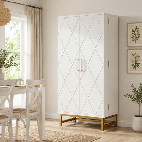 Mueble de almacenaje de cocina 60 x 40 x 130 cm con estantes regulables, blanco DESVIAE (1/5)