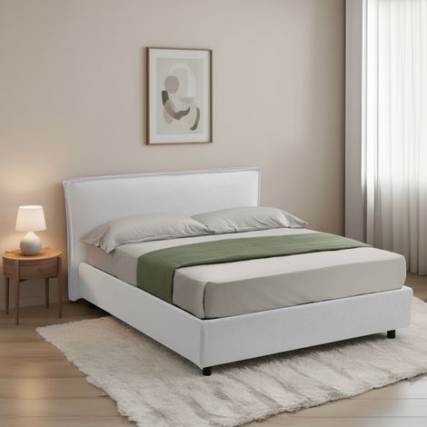 Cama Francesa Broni, Colchón Incluido, Desenfundable Made in Italy, Con Cajón, Blanca (1/5)