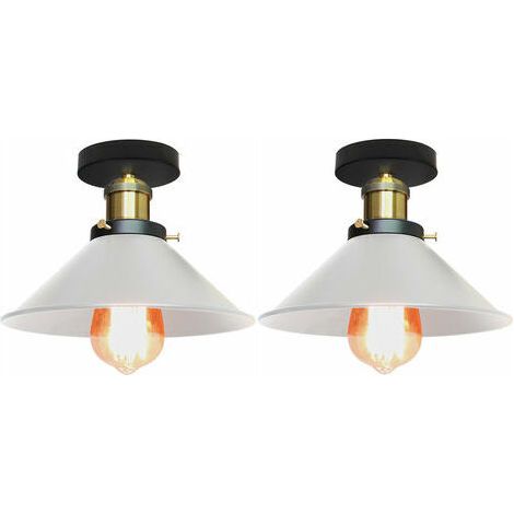 2 Pack Vintage Industrial Ceiling Light Bedroom Living Room Kitchen E27 Wrought Iron Ceiling Lamp 220mm - White (1/4)