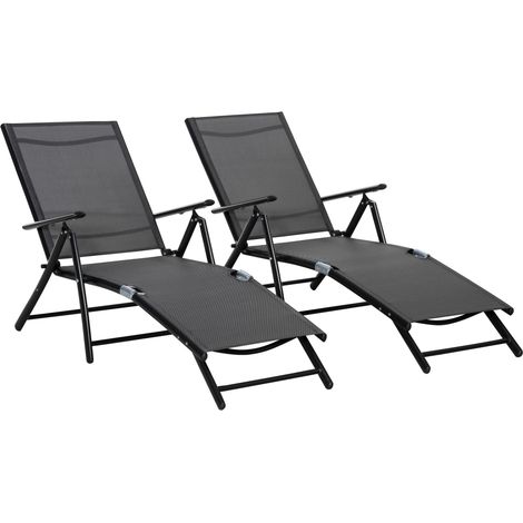 Set 2 Lettini Prendisole Pieghevoli 64x134x95 cm in Alluminio e Rete Nero (1/5)