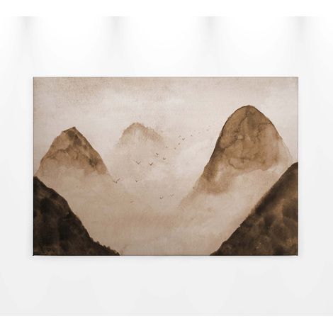 Tableau paysage montagne effet aquarelle | Tableau sur toile paysage marron & beige | Tableau pour chambre adulte & couloir - 0,9 x 0,6 m (1/5)