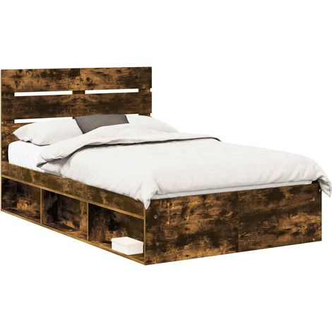 Estructura de cama con cabecera Roble ahumado 135 x 190 cm vidaXL