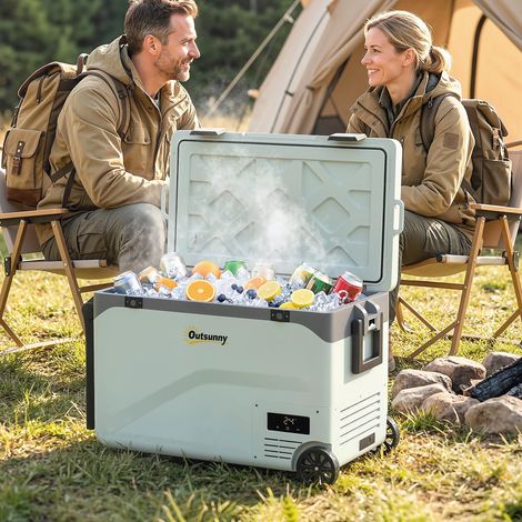 Glacière à compresseur de 42,5 litres, mini-réfrigérateur électrique silencieux jusqu'à -20 °C, avec Bluetooth, poignée de transport et support pour téléphone.