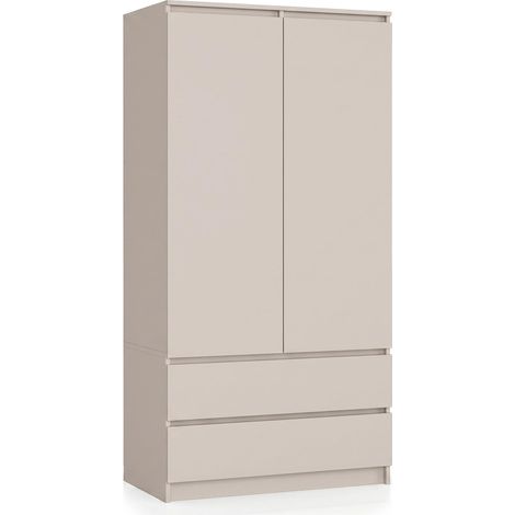 Armoire 2 Portes et 2 Tiroirs avec Étagères et Tringle  L90 x H180 x P51 cm  Panneau Stratifié 16 mm  Dressing Rangement Chambre  Cachemire (1/5)