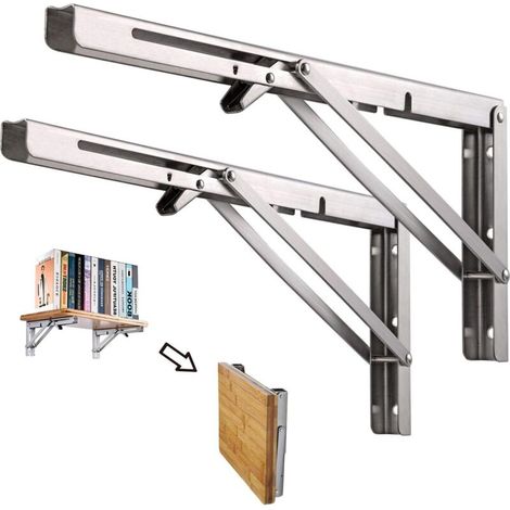 Étagère Murale Pliante de 250 mm, 2 Pièces Support Console Pliable En Acier Inoxydable, Cadre de Support D'étagère de Garage, Lourds Support Pour Cuisine, Chambre