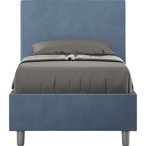 Letto Singolo rivestito in Microfibra - ADELE - Colore: Blu - Dimensione Rete: 90x190 - Tipologia Letto: Con Rete (1/4)