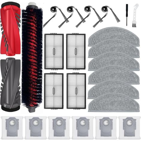 Lot de 24 accessoires pour aspirateur robot Roborock Saros 20 Sonic, 1 brosse principale, 1 brosse autonettoyante, 6 sacs à poussière, 6 serpillères, 4 filtres, 4 brosses latérales, 2 (1/5)