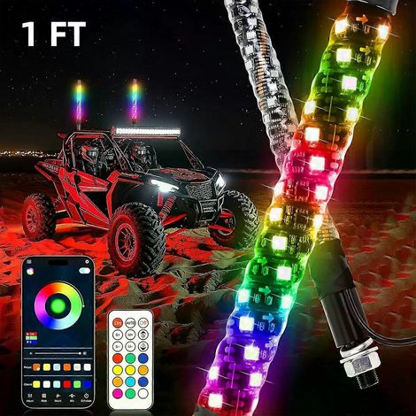 1 Fuß LED-Peitschenleuchte mit App-Fernbedienung, blinkender Warnantenne und Fahnenmastbeleuchtung für ATV, UTV, SXS, Offroad-Truck, Sandbuggy, Dünenbuggy, RZR (1/4)