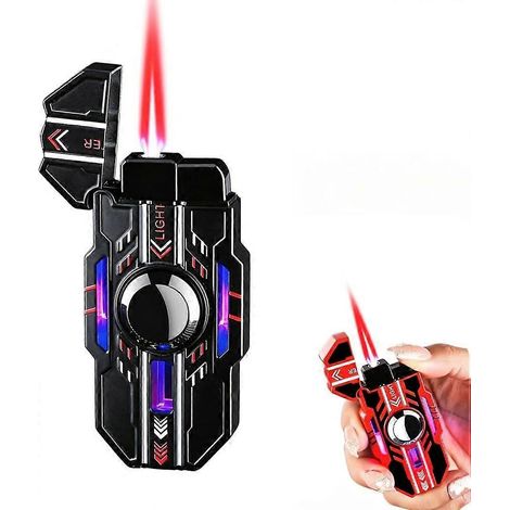 Briquet à butane rechargeable coupe-vent à flamme jet briquet élégant pour homme couleur noir (1/5)