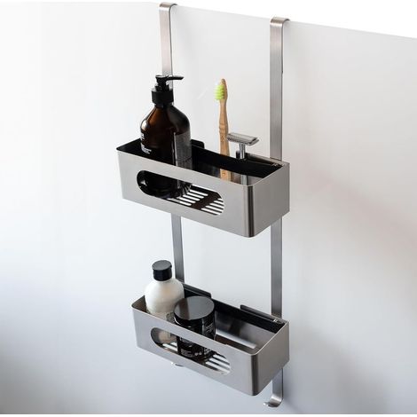 Étagère Douche à Suspendre Inox,Panier Douche sans Perçage,Rangement Suspendu pour Cabine,Organiseur Gel à Accrocher,Caddy Salle de Bain Acier Antirouille,Gris Argenté (1/5)