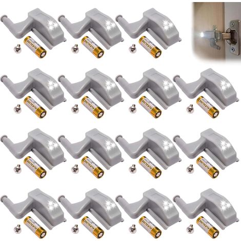 Sensor de luz LED universal para bisagras (paquete de 15) para armarios de cocina, color blanco. (1/5)