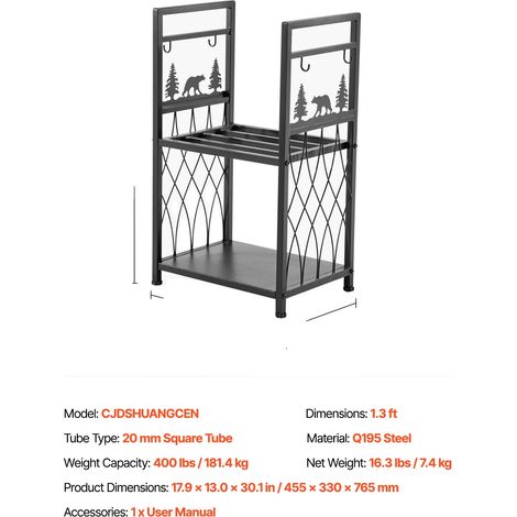 Range à bois, acier durable, design gain de place, 1.3ft 400lbs (1/2)
