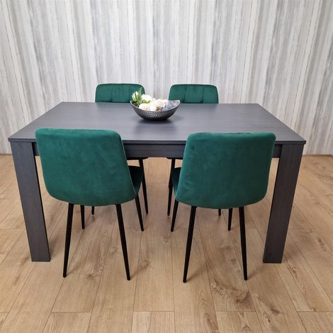 Dining Table and 4 Chairs  Black Dark Grey Velvet Green Chairs Wood Dining Set Furniture (1/5)