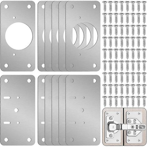 Kit de réparation de charnières (lot de 12) - Plaque de réparation et de fixation pour charnières de portes de placards et armoires de cuisine. (1/5)