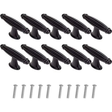 10 Pièces T Poignee de Meuble Vintage,Bouton de Porte de Placard Retro, Avec Armoires à Vis,pour portes d'armoire, commode, cuisine, buffet(Noir) (1/4)