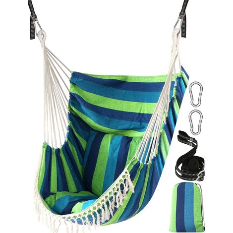 Sièges Suspendus Chaise Suspendue Hamac 2 oreillers Inclus,Sangles et Crochets Solides pour Une Suspension Facile Suspendue en Coton Doux Poche de côté Ensemble de chaises à Pampilles Confort (1/5)
