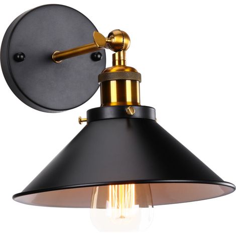 Ø22CM Applique Murale Rétro Moderne Lampe Murale Vintage D'Intérieur Applique Murale Simple En Métal (Noire) Ampoule E27 Pour Éclairage Intérieur (1/4)