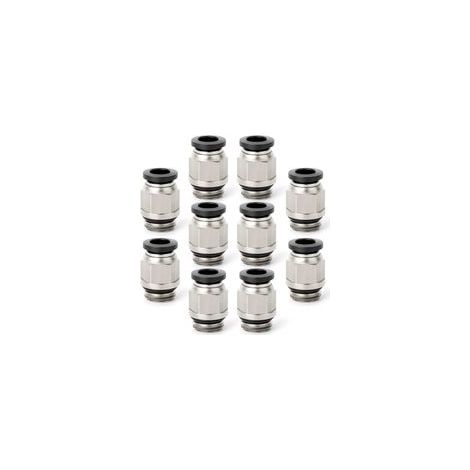 Lot de 10 raccords rapides droits mâles pour tube de 6 mm de diamètre extérieur x filetage BSP 1/8" avec bague d'étanchéité (PC6 01)