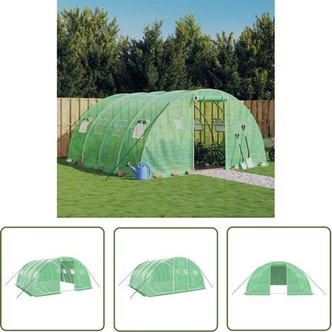 The Living Store Serre avec cadre en acier vert 16 m² 4x4x2 m - Serre De Jardin - Abri Jardin - Tunnel De Jardin - Serrez Verdure - Protection Plante (1/5)