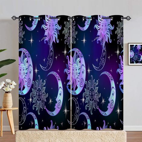 Rideau Occultant Astrologie Weltraum Sonne Mond Sterne Rideau Thermique Isolant Tenture Opaque à Oeillets Draperies Intérieurs pour Maison Chambre Salon 2 Panneaux L 140 x H 280 cm - 140L X 280H cm (2 (1/5)