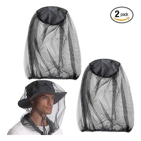 Lot de 2 Chapeaux Moustiquaire Noirs, Filet Anti-Moustique pour Tête et Visage, Protection contre Insectes pour Randonnée, Pêche, Camping et Apiculture, Maille en Nylon Respirante (1/5)