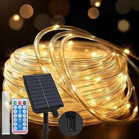 10m 100 LED Étanche Guirlande Lumineuse Solaire Extérieur Blanc Chaud (1/5)