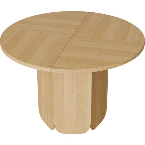 Table à manger ronde en MDF 120 x 120 cm, style scandinave minimaliste, couleur chêne, pour 4-6 personnes (1/5)