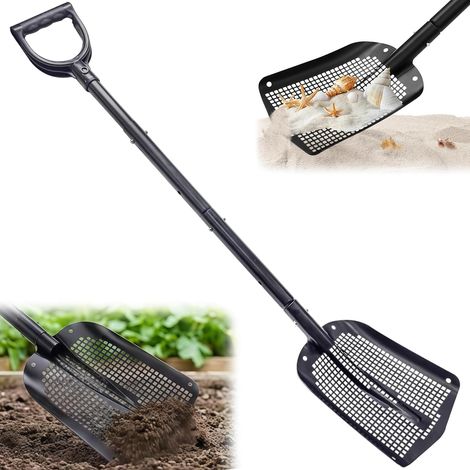 Tamis à Sable Portable avec Manche Réglable de 59 à 118 cm Tamis de Jardin Alliage d'aluminium Pelle à Sable Ramasse-plage pour Chasse au Trésor Nettoyage de Poulailler Tamisage de Gravier (1/5)