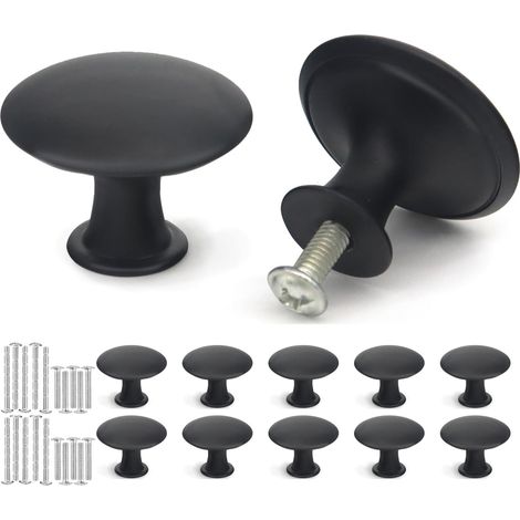 10 pièces bouton de meuble et Tiroir en acier inoxydable, 30 mm, noir (1/5)