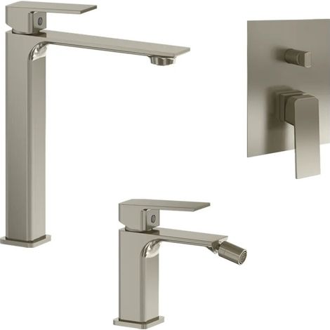Set miscelatori lavabo alto bidet senza scarico e incasso doccia c deviatore nickel spazzolato Ingrid (1/4)