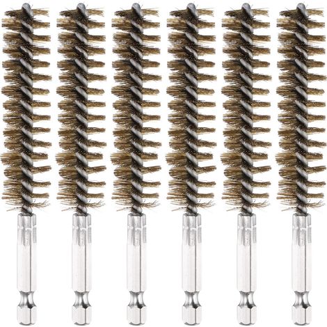 Lot de 6 brosses de nettoyage torsadées en laiton de 17 mm de diamètre avec tige hexagonale de 6,35 mm pour tubes, ports, roulements, perceuse, ton laiton (1/5)