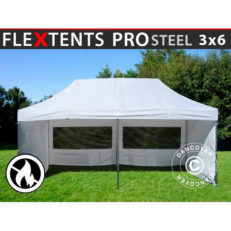 Pop up gazebo FleXtents PRO Steel 3x6 m White, Flame retardant, incl. 6 sidewalls