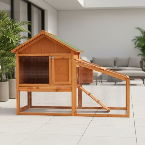 Melko Hasenstall Kleintierhaus mit Freilaufgehege, ca. 100 x 145 x 65 cm, aus Holz, Inkl. Rampe + Schublade, abnehmbares Dach