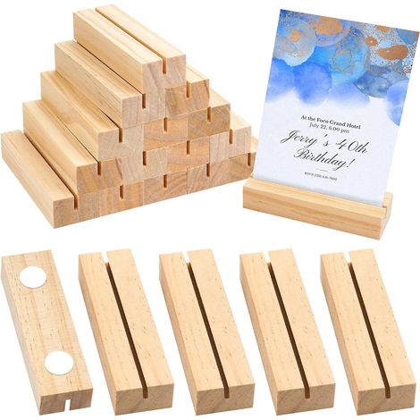 Lot de 20 porte-cartes en bois avec rainure droite et nanogel - Porte-cartes de table - Porte-cartes de menu - Porte-cartes postales en pin pour mariages, fêtes, banquets (1/5)