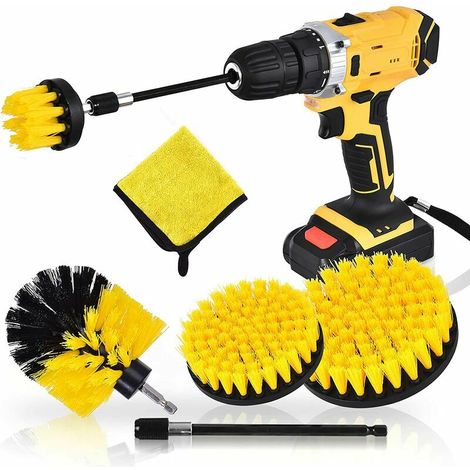royaluxe - Kit d'accessoires de brosse de forage 6pcs Kit d'outils de brosses de nettoyage de perceuse électrique avec poteau étendu et serviette en microfibre gratuite pour salle de bain cuisine jard (1/5)