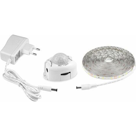 Ruban Led Avec Détecteur De Mouvements, Bande Led Flexible Autocollante,étanche IP65 Avec Alimentation 12V Barre Lumineuse Pour Chambres, Salons, Cuisines, Armoires Et Décoration (5M, blanc) (1/4)