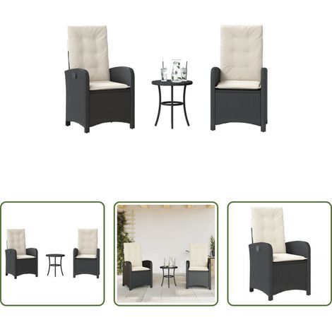 vidaXL Relaxsessel - 3-tlg. Bistro-Set mit Kissen Schwarz Poly Rattan (1/5)