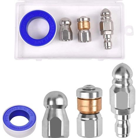 3 pièces Nettoyeur haute pression Buse d’égout Nez bouton rotatif en acier inoxydable, connexion rapide 1/4", accessoires de nettoyage de drains pour nettoyeurs haute pression, 5000 PSI (1/5)