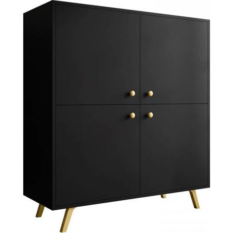 Aparador Monfera 103, Negro, 112x100cm, Número de puertas: 041cm, Aglomerado laminado