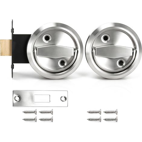 Serrure à mortaiser pour porte de magasin Serrure à pêne dormant à double clé, serrures à tour de pouce Serrure à double face Poignée à anneau en acier inoxydable Serrure de porte(argent) (1/5)