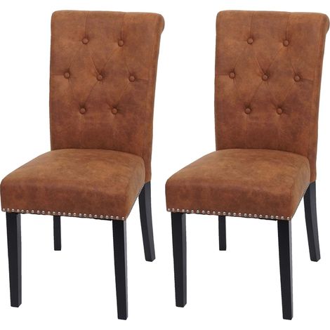 [NON UTILIZZATO] Set 2x sedie vintage retrò inglesi sala pranzo Chesterfield II tessuto effetto scamosciato marrone piedi scuri