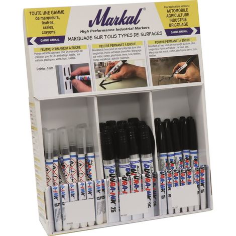 MARKAL - Marqueur indélébile noir pointe extra fine/conique/biseautée - présentoir de 36 pcs - 28579