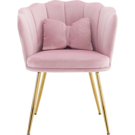 Chaise de salon en velours avec dossier en forme de pétale, pieds métalliques dorés, coussin papillon - lot de 4 (1/5)